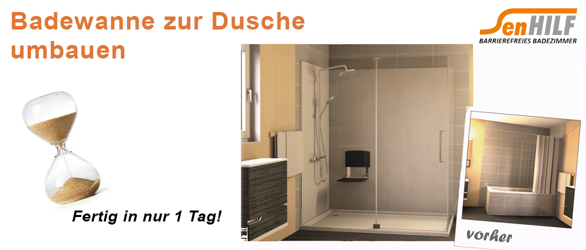 Wir bauen Ihre bestehende Badewanne in nur einem Tag um in eine Duschoase.